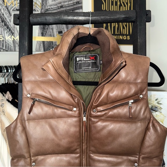 RLX Ralph Lauren Brown Leather Puffer Vest Womens Small - Picture 6 of 13